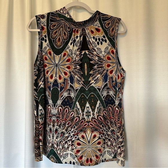 Apricot Blouse Women’s Peacock Themed Stretch Boho Flowy Mock Neck Large 14 - Picture 1 of 10